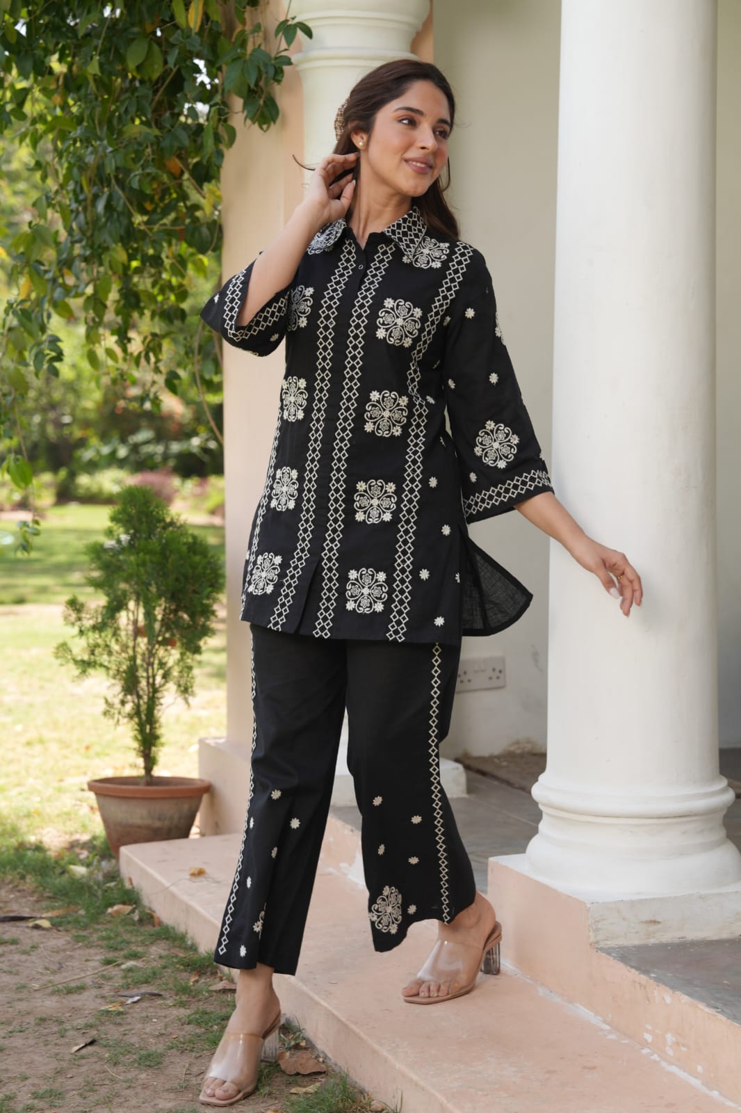 Noor – Black Threadwork Cotton Co-ord Set