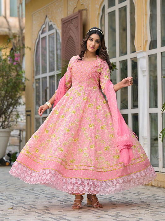 Gulnar – Pink Floral Anarkali Set