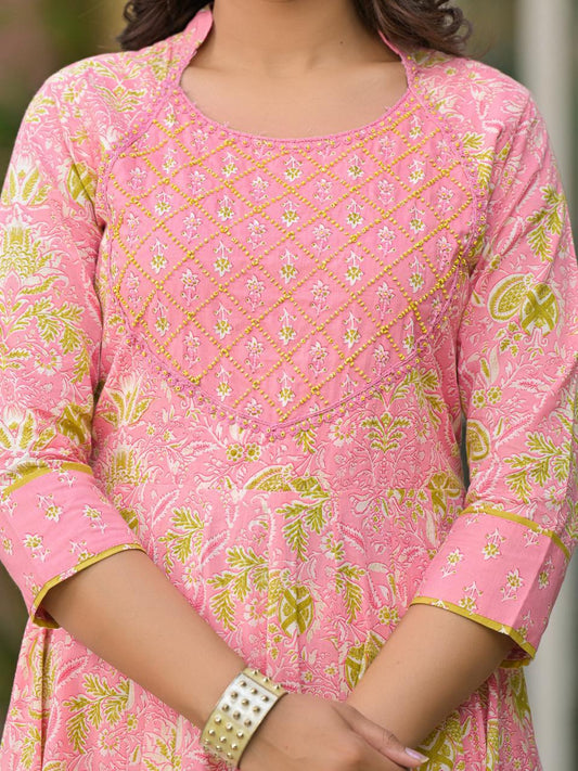 Gulnar – Pink Floral Anarkali Set