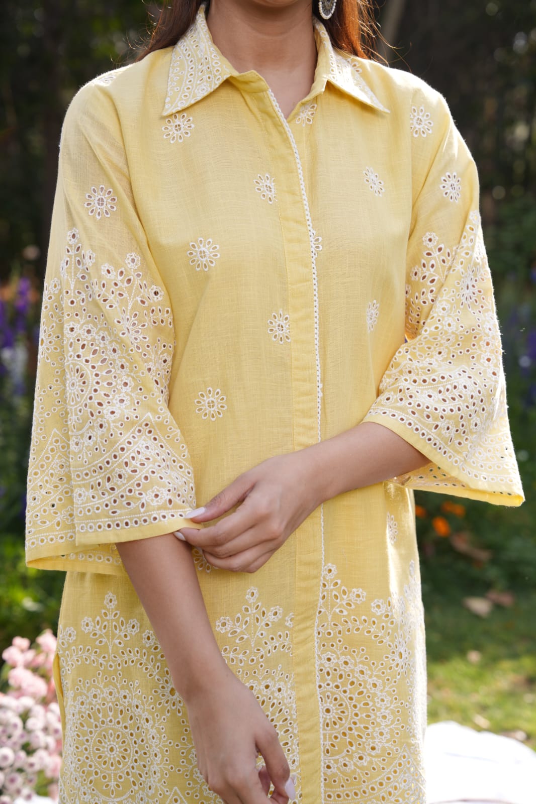 Pehar – Light Yellow Schiffli Cotton Co-ord Set