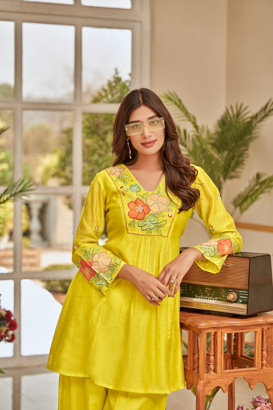 Zehra – Yellow Embroidered Festive Co-ord Set