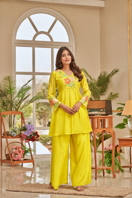 Zehra – Yellow Embroidered Festive Co-ord Set
