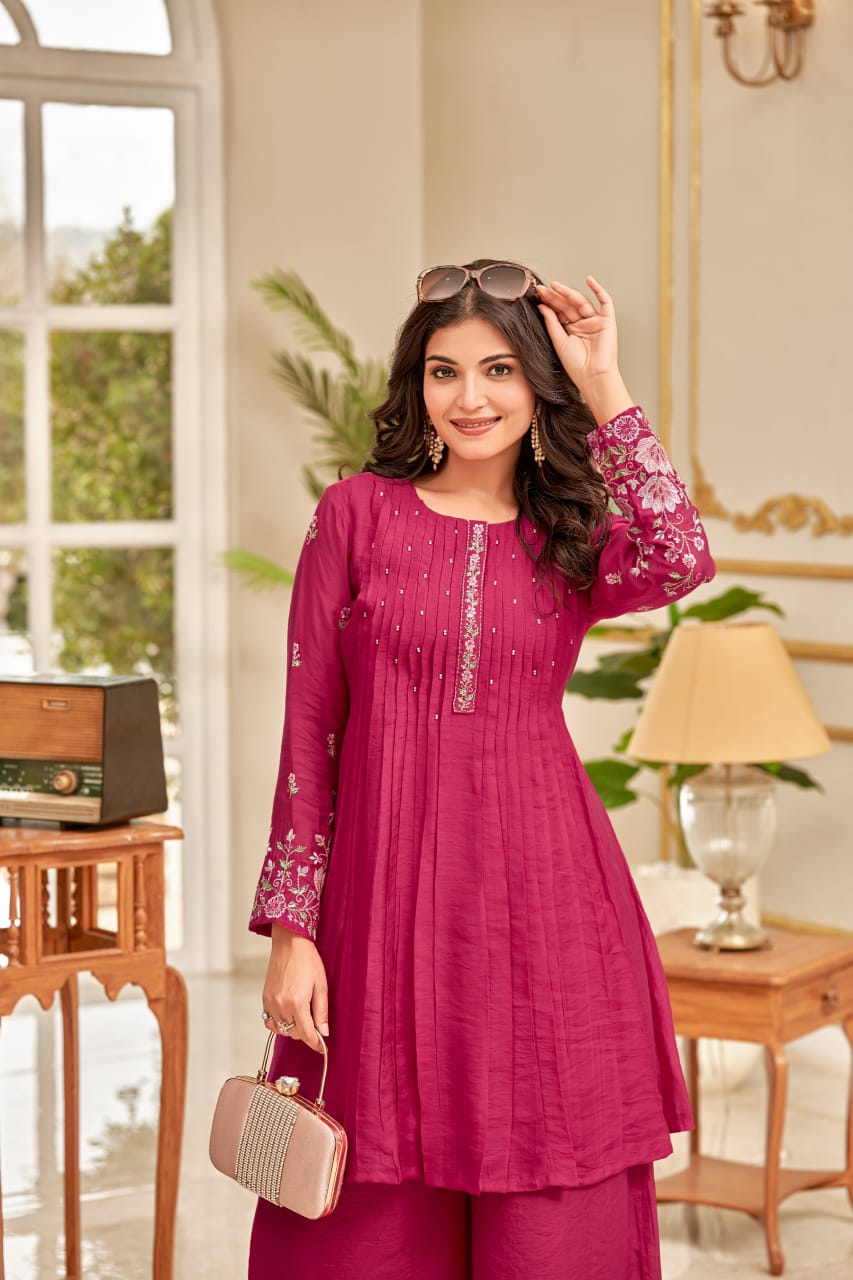 Ruhani – Pink Embroidered Festive Co-ord Set