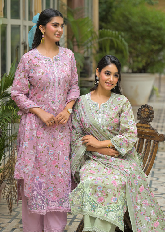 Mehr – Sage Green Floral Embroidered Suit Set