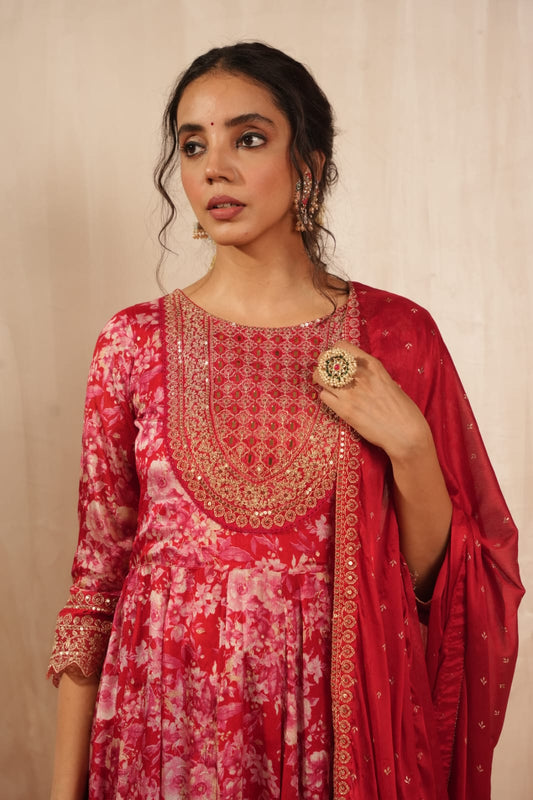 Zohra-e-Gul – Crimson Anarkali Suit Set