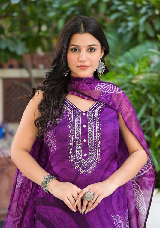 Amora – Purple Thread-Embroidered Straight Suit Set