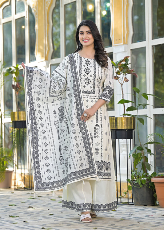 Shaan - Sophisticated Black & White Cotton Palazzo Suit