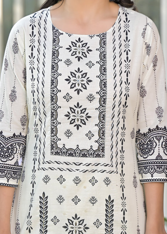 Shaan - Sophisticated Black & White Cotton Palazzo Suit