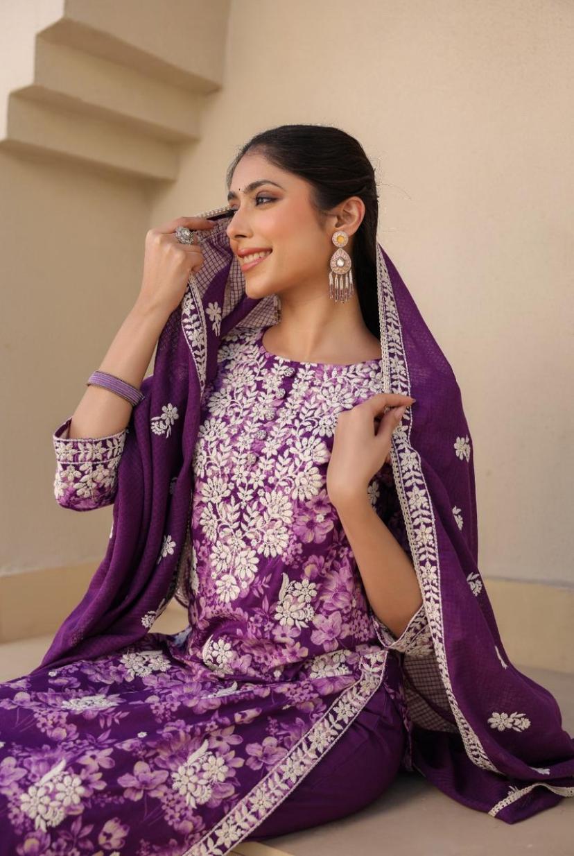 Ziba - Vibrant Purple Floral Printed Suit