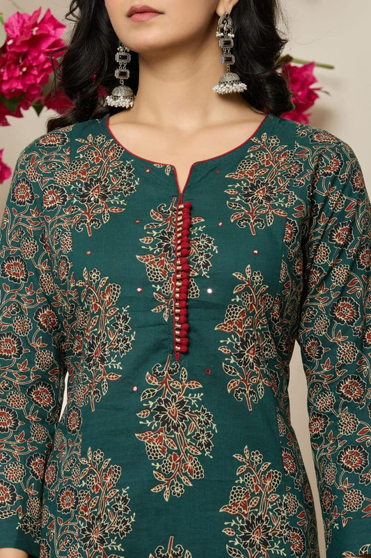 Bahaar – Green Printed Cotton Suit Set