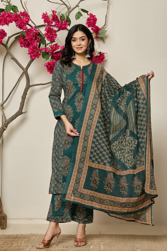 Bahaar – Green Printed Cotton Suit Set