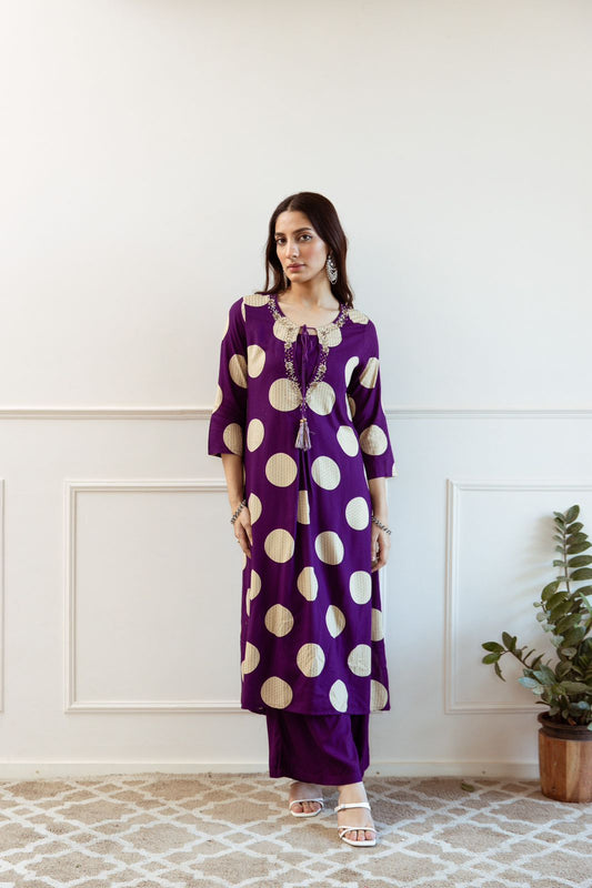 Shiddat – Purple Rayon Co-ord Set with Palazzo Pants | Long Kurta Ethnic Wear for Women