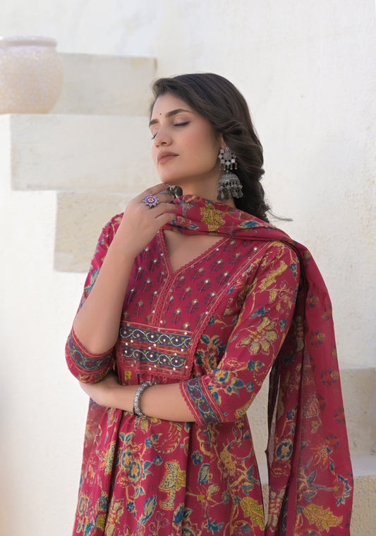 Rivaayat – Maroon Anarkali Suit Set with Dupatta | Traditional Ethnic Wear for Women