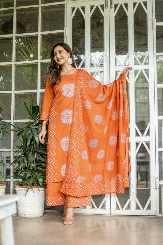 Rukhsar – Rust Block Printed Cotton Suit Set
