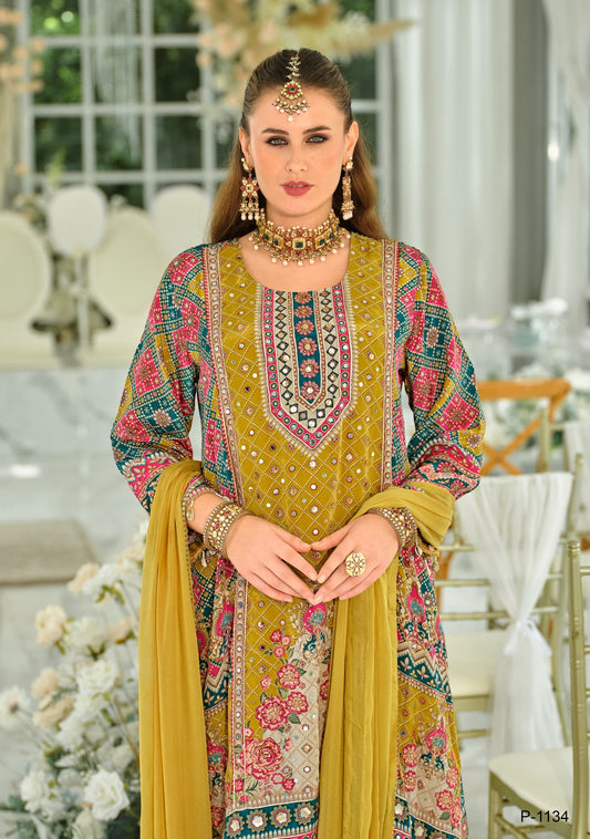 Zarnish – Mustard Premium Crepe Suit Set | Festive Luxury Ethnic Wear for Women