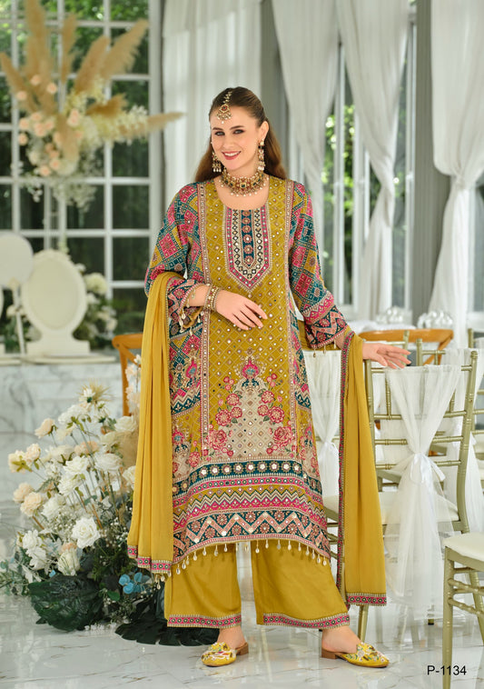 Zarnish – Mustard Premium Crepe Suit Set | Festive Luxury Ethnic Wear for Women