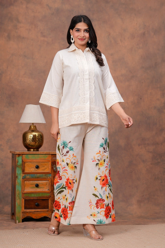 Nawazish – White Cotton Co-ord Set with Palazzo Pants | Designer Ethnic Wear for Women