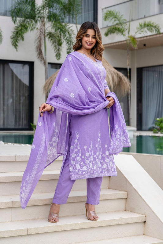 Zikr – Lavender Cotton Suit Set with Dupatta | Daily & Office Wear Ethnic Outfit for Women