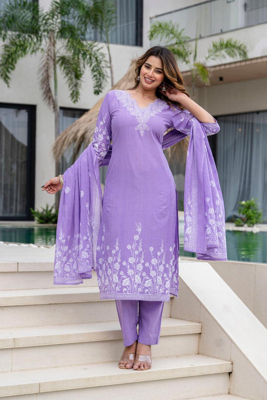 Zikr – Lavender Cotton Suit Set with Dupatta | Daily & Office Wear Ethnic Outfit for Women