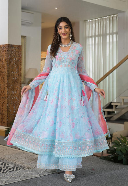 Nigaah – Shimmer Anarkali Suit Set with Elephant Palazzo & Dupatta | Festive Designer Ethnic Wear for Women