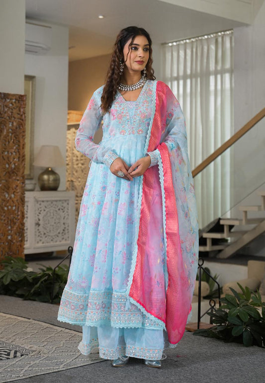 Nigaah – Shimmer Anarkali Suit Set with Elephant Palazzo & Dupatta | Festive Designer Ethnic Wear for Women