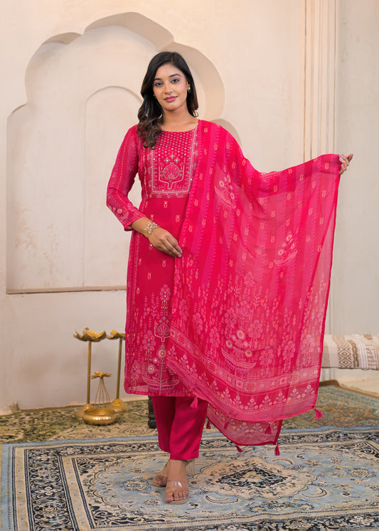 Shab-e-Gul – Pink Organza Dupatta Suit Set with Embroidery & Pants | Festive Karwa Chauth & Wedding Wear for Women
