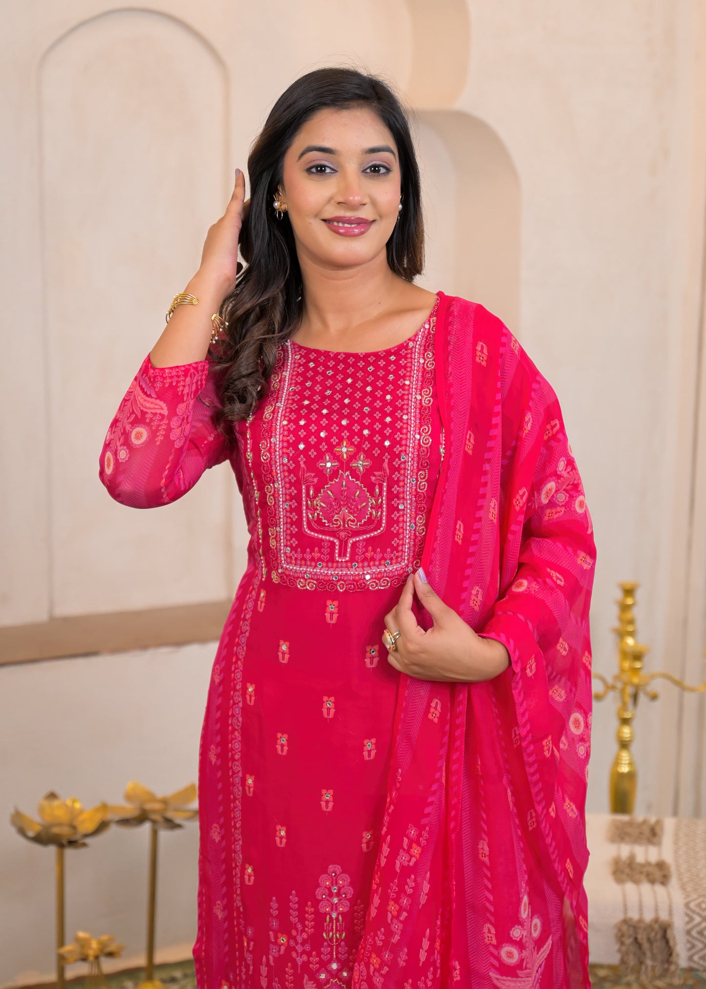Shab-e-Gul – Pink Organza Dupatta Suit Set with Embroidery & Pants | Festive Karwa Chauth & Wedding Wear for Women