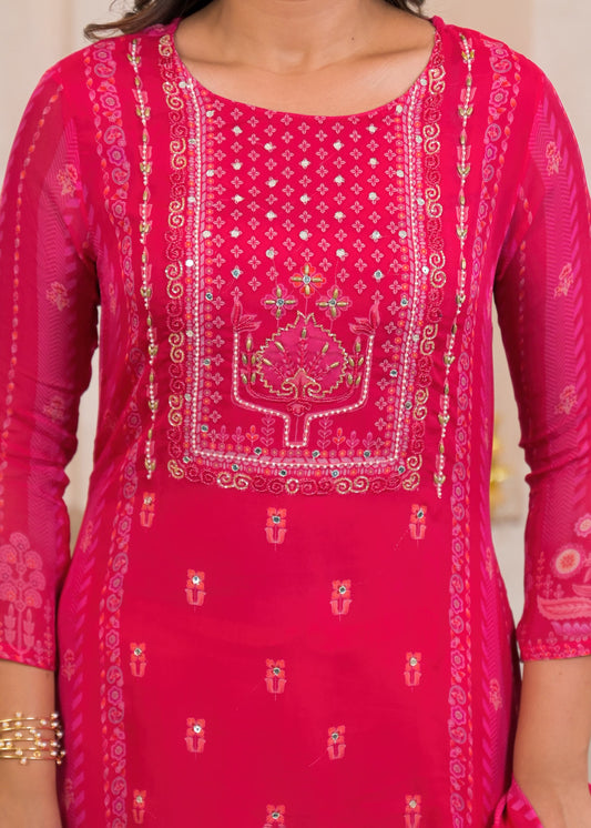 Shab-e-Gul – Pink Organza Dupatta Suit Set with Embroidery & Pants | Festive Karwa Chauth & Wedding Wear for Women