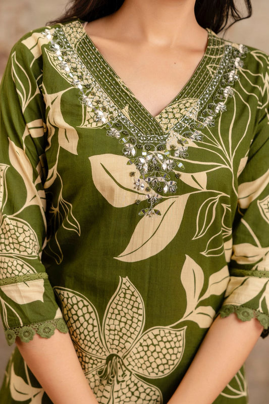 Kamaal-e-Husn – Green Cotton Suit Set with Palazzo & Dupatta | Elegant Daily & Festive Ethnic Wear for Women