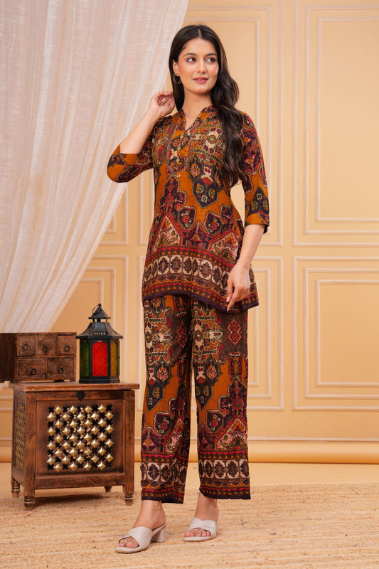 Karwaan – Airport Co-ord Set with Palazzo | Designer Geometric Print Co-ords for Women