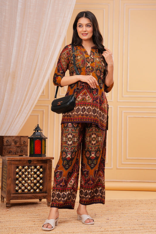 Karwaan – Airport Co-ord Set with Palazzo | Designer Geometric Print Co-ords for Women