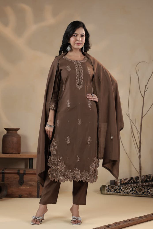 Deedar – Brown & Pink Roman Silk Designer Suit Set with Dupatta | Festive Ethnic Wear for Women