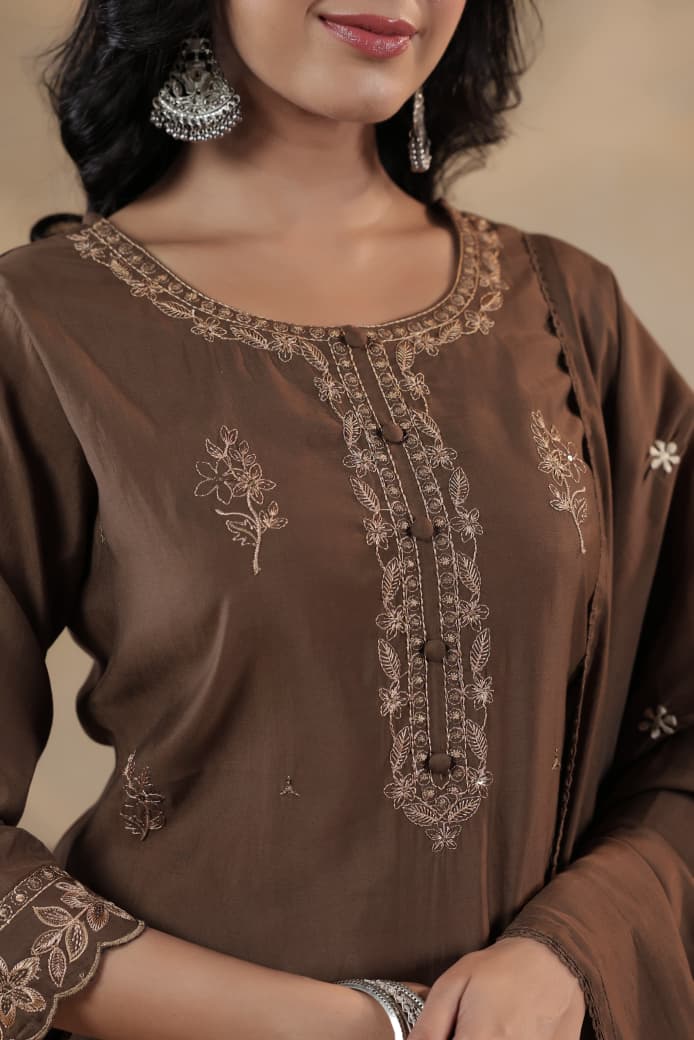 Deedar – Brown & Pink Roman Silk Designer Suit Set with Dupatta | Festive Ethnic Wear for Women