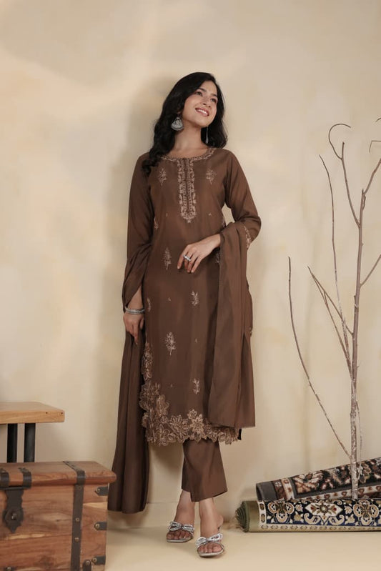 Deedar – Brown & Pink Roman Silk Designer Suit Set with Dupatta | Festive Ethnic Wear for Women