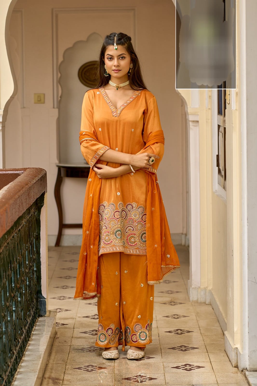 Sabr – Shimmer Fabric Suit Set with Heavy Handwork Hem, Embroidered Palazzo & Dupatta | Luxury Designer Ethnic Wear