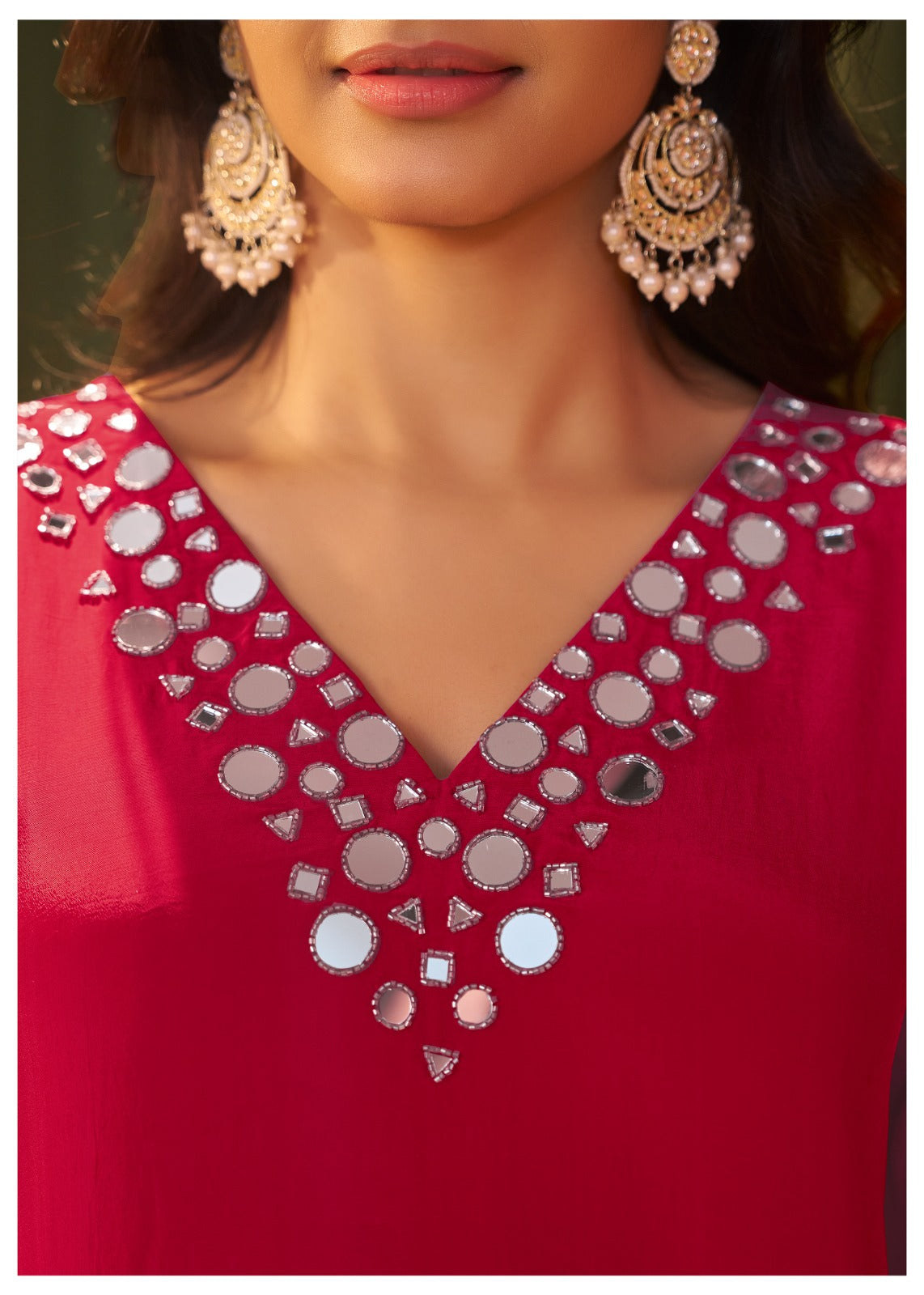 Rooh – Red Crepe Suit with Mirror Work | Designer Festive Outfit