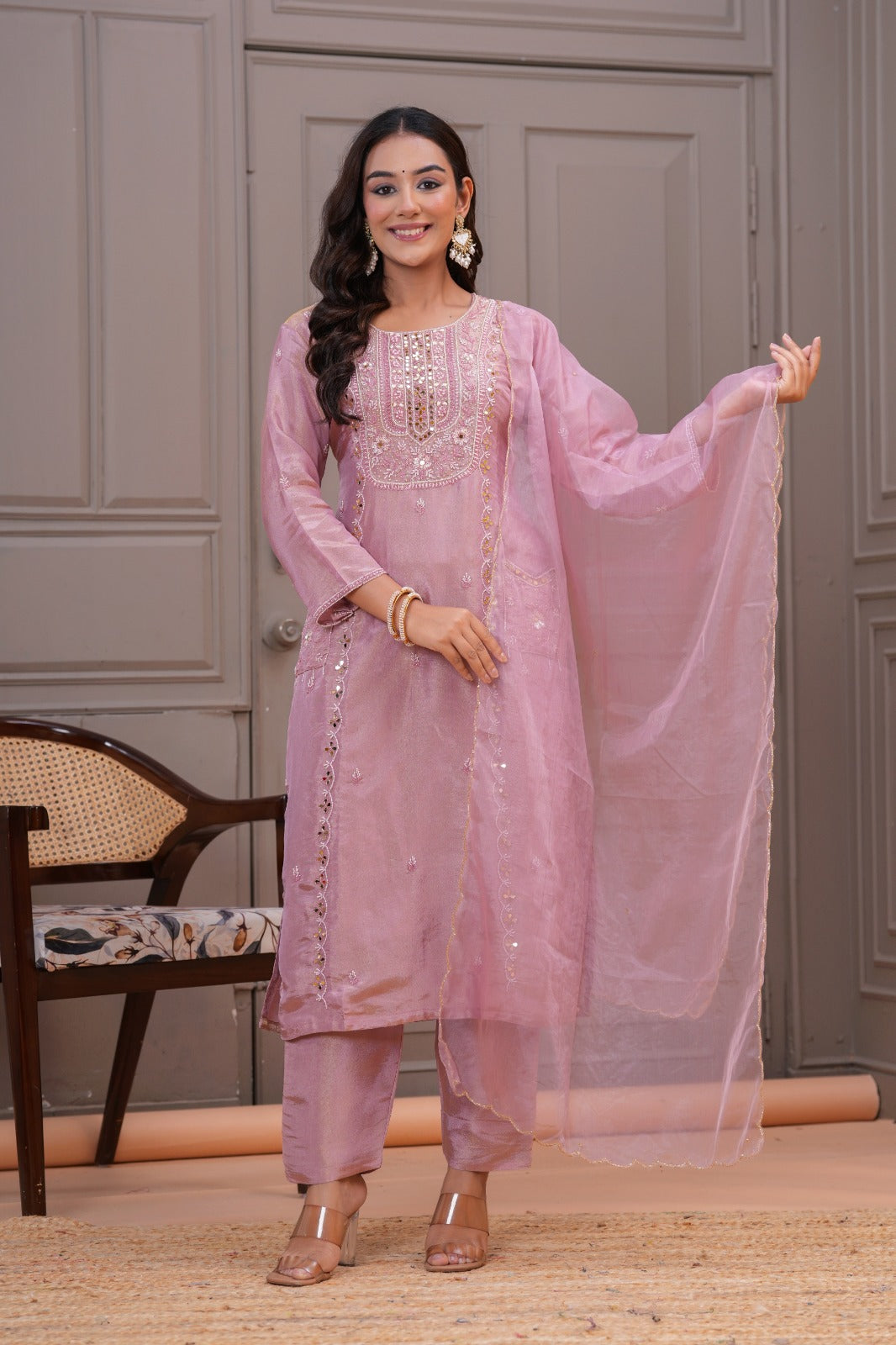 Shagufta – Lavender Hand Embroidered Suit Set with Dupatta | Designer Indian Ethnic Wear for Women