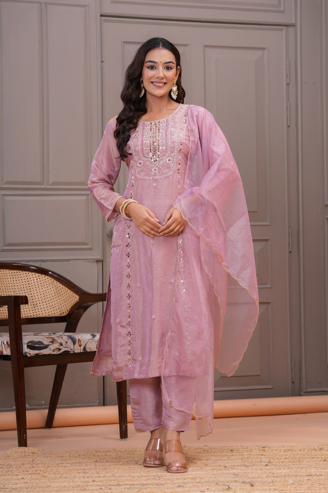 Shagufta – Lavender Hand Embroidered Suit Set with Dupatta | Designer Indian Ethnic Wear for Women