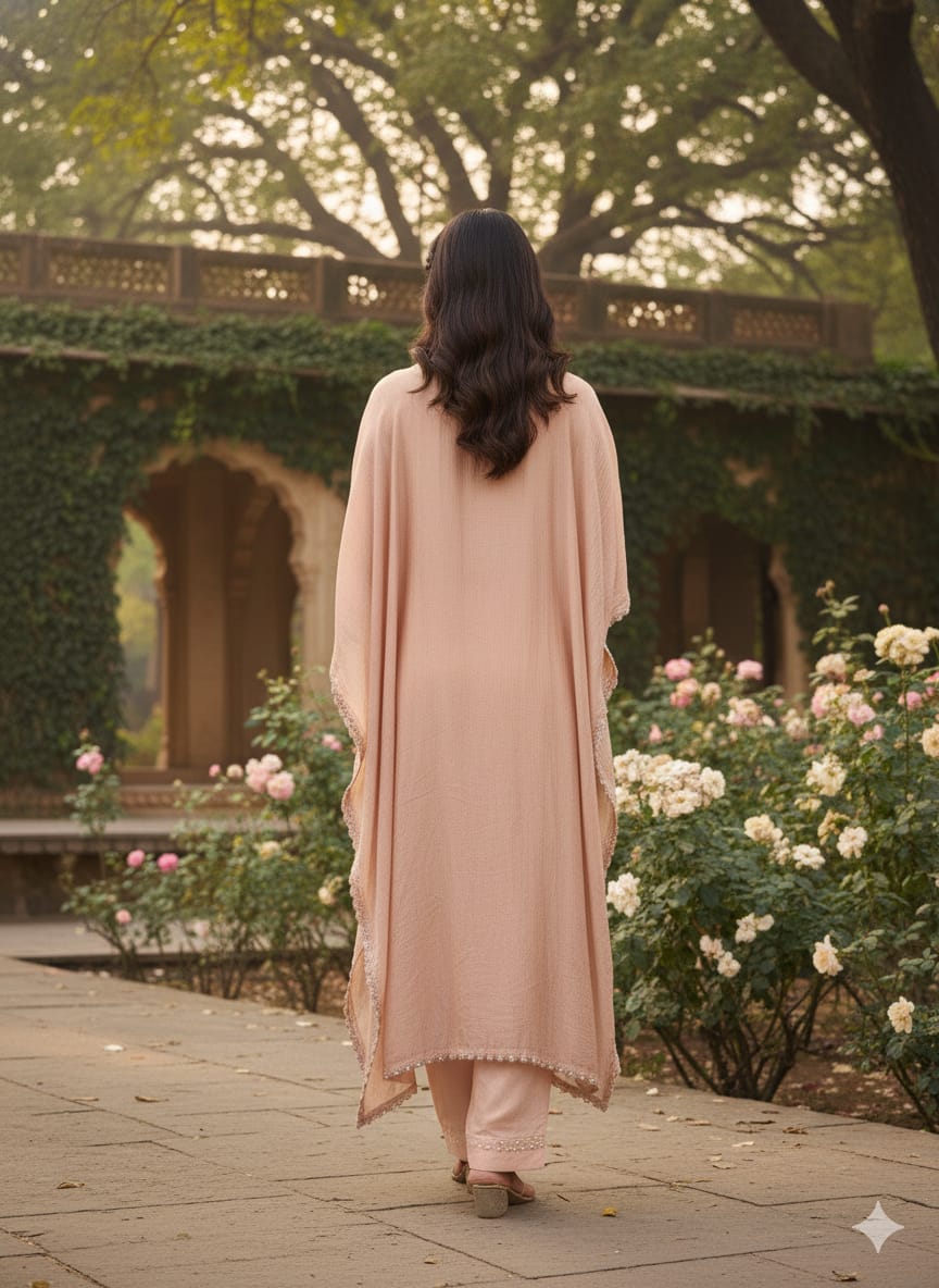 Ahl-e-Nazar – Coffee Shimmer Kaftan Outfit with Embroidered Neckline | Designer Partywear Kaftan Dress for Women