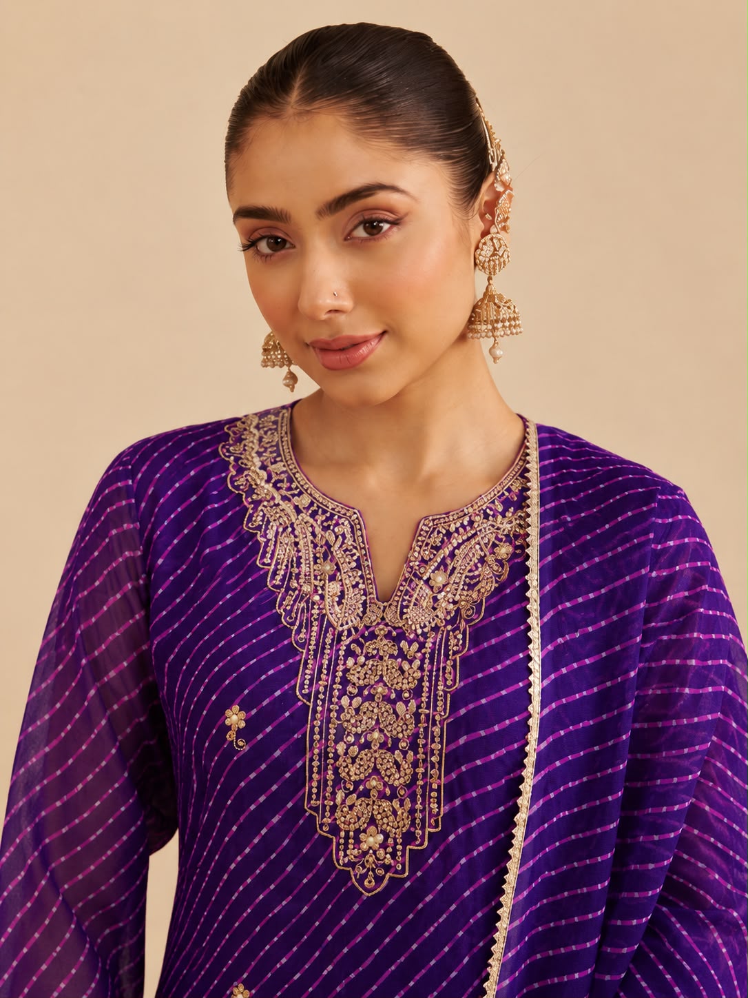 Faza Leheriya Print Georgette Suit Set with Embroidered Yoke & Dupatta | Sawan & Puja Ethnic Wear for Women