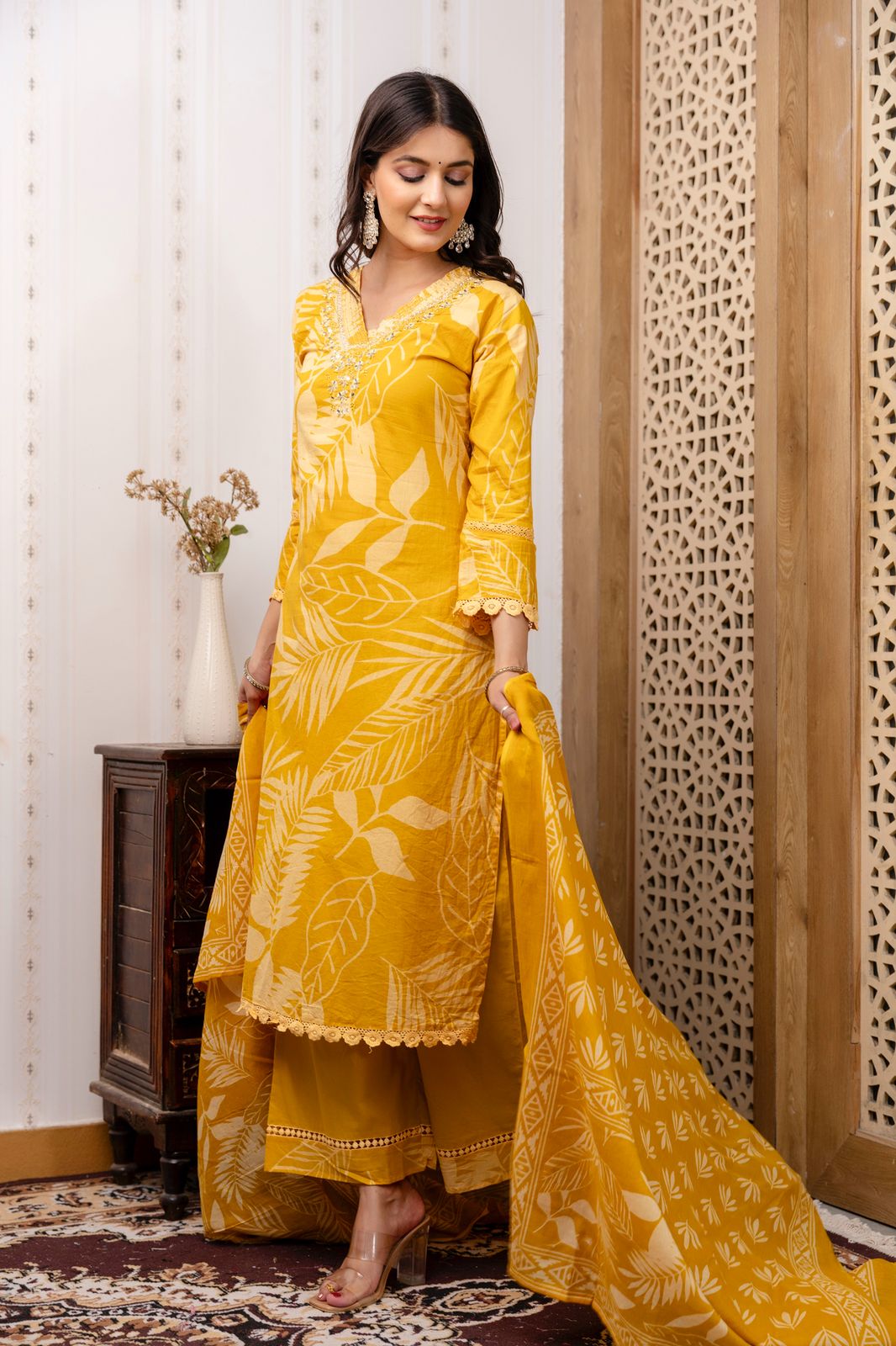 Misaal – Yellow Cotton Suit Set with Palazzo & Dupatta | Daily & Office Wear Ethnic Outfit for Women