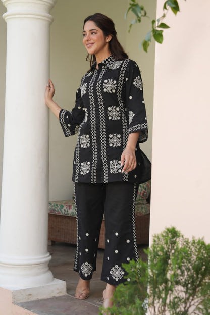 Noor – Black Threadwork Cotton Co-ord Set