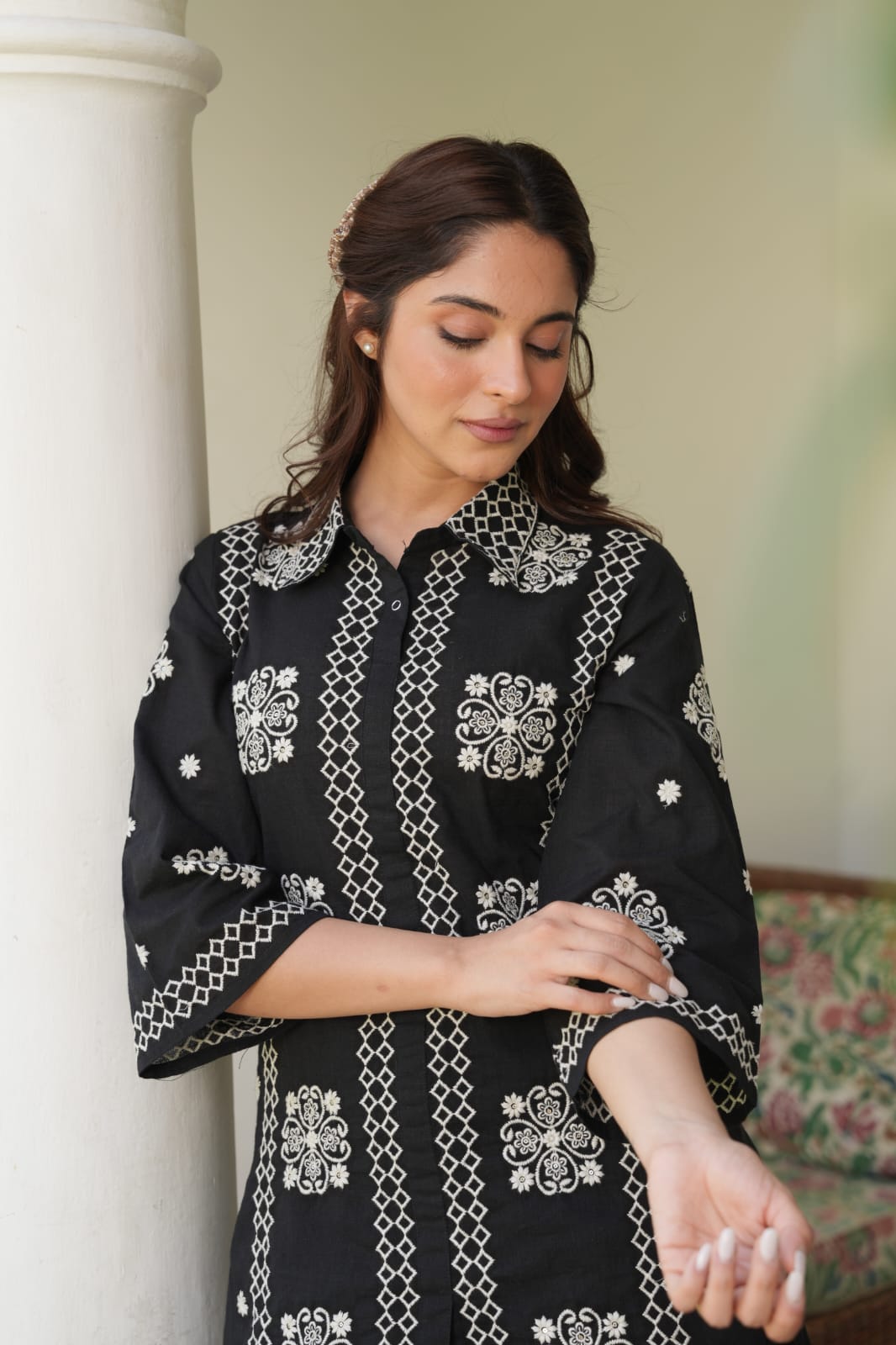 Noor – Black Threadwork Cotton Co-ord Set