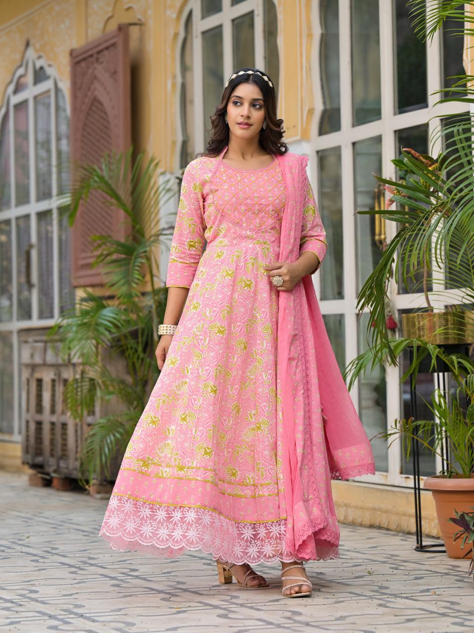Gulnar – Pink Floral Anarkali Set