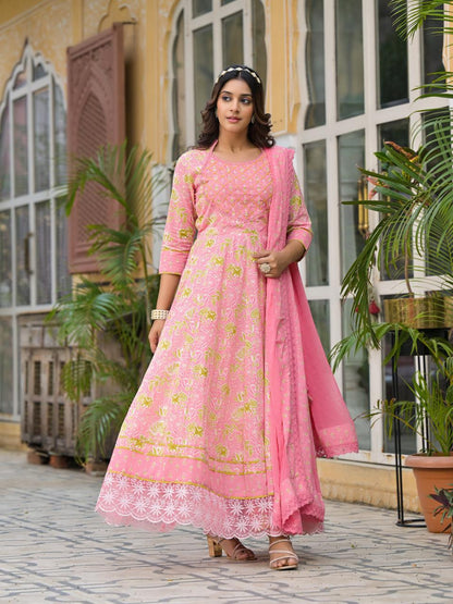 Gulnar – Pink Floral Anarkali Set
