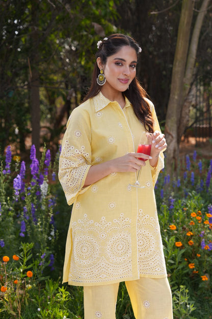 Pehar – Light Yellow Schiffli Cotton Co-ord Set
