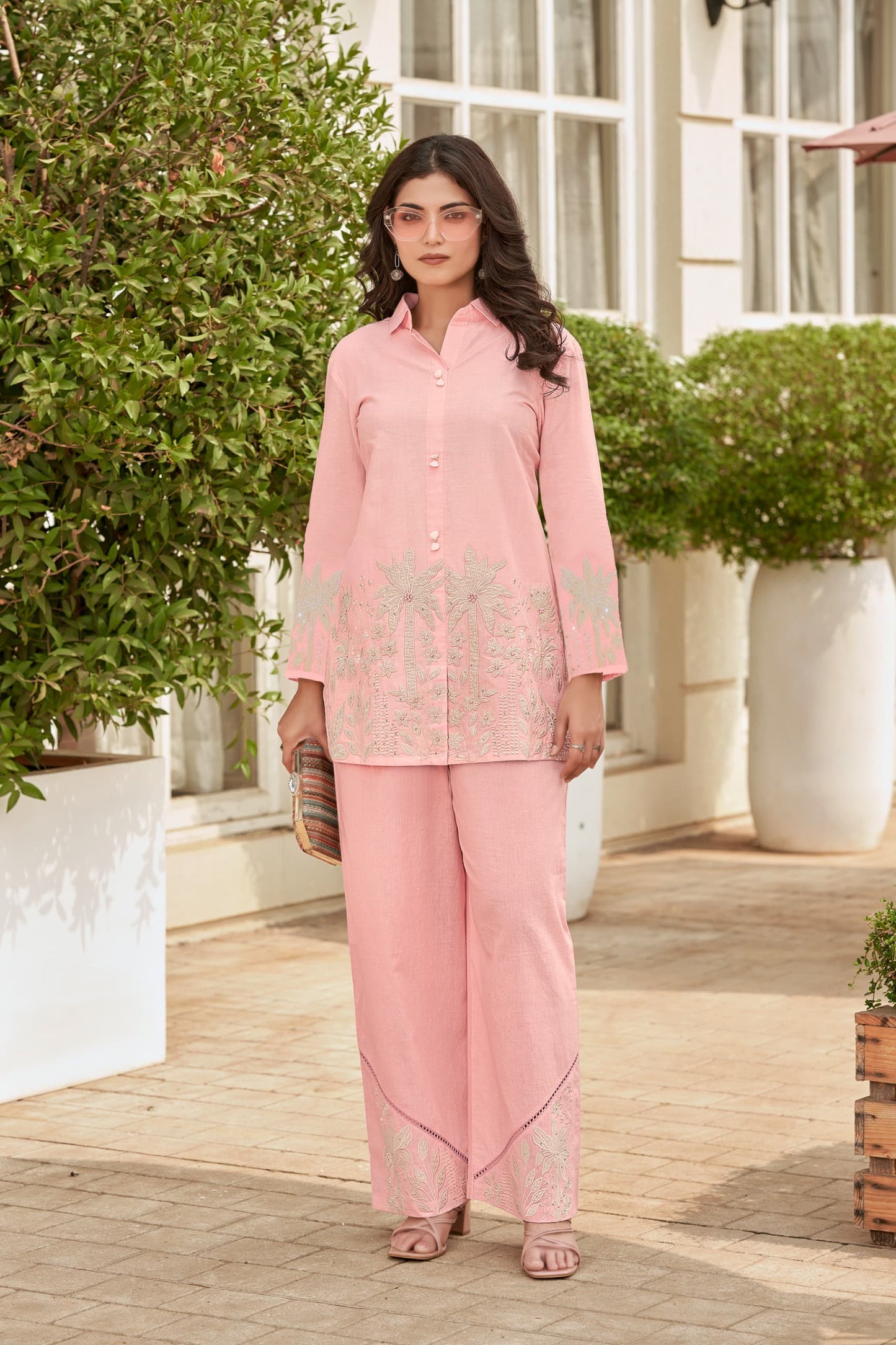 Naazneen – Powder Pink Embroidered Festive Co-ord Set