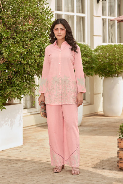 Naazneen – Powder Pink Embroidered Festive Co-ord Set