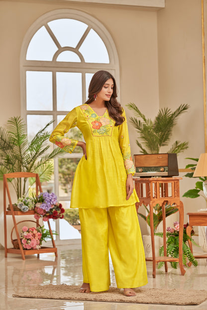 Zehra – Yellow Embroidered Festive Co-ord Set