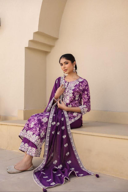 Ziba - Vibrant Purple Floral Printed Suit
